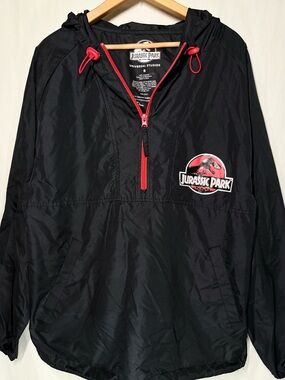 Jurassic Park Universal Studios Hooded Anorak Windbreaker Jacket Black Unisex S